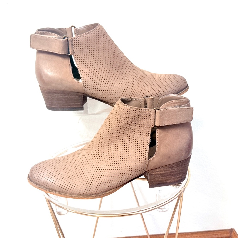 New Caslon Perforated Tan Ankle Booties